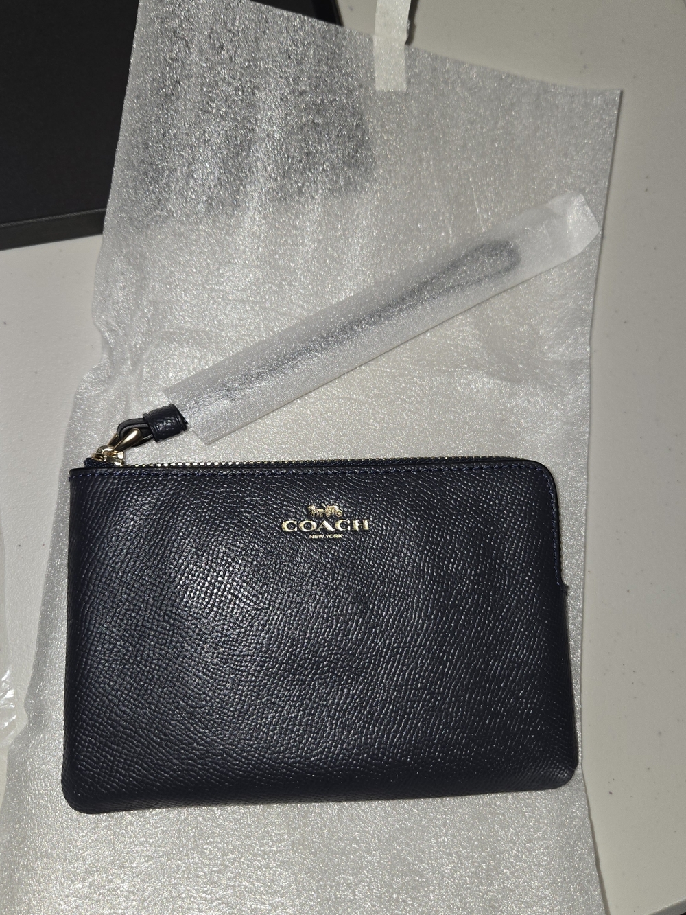 Coach Dark Blue Leather Zip Wristlet